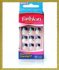 Kiss Broadway Набор накладных ногтей без клея &quot; Синий френч &quot;24шт Fashion Express Nails BCD04